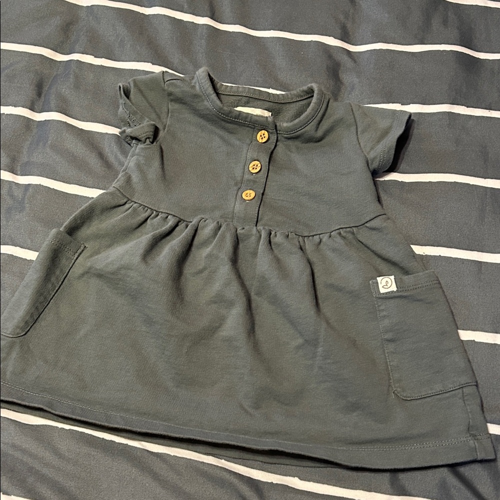 Adorable Gray Baby Dress with Wood-like Buttons